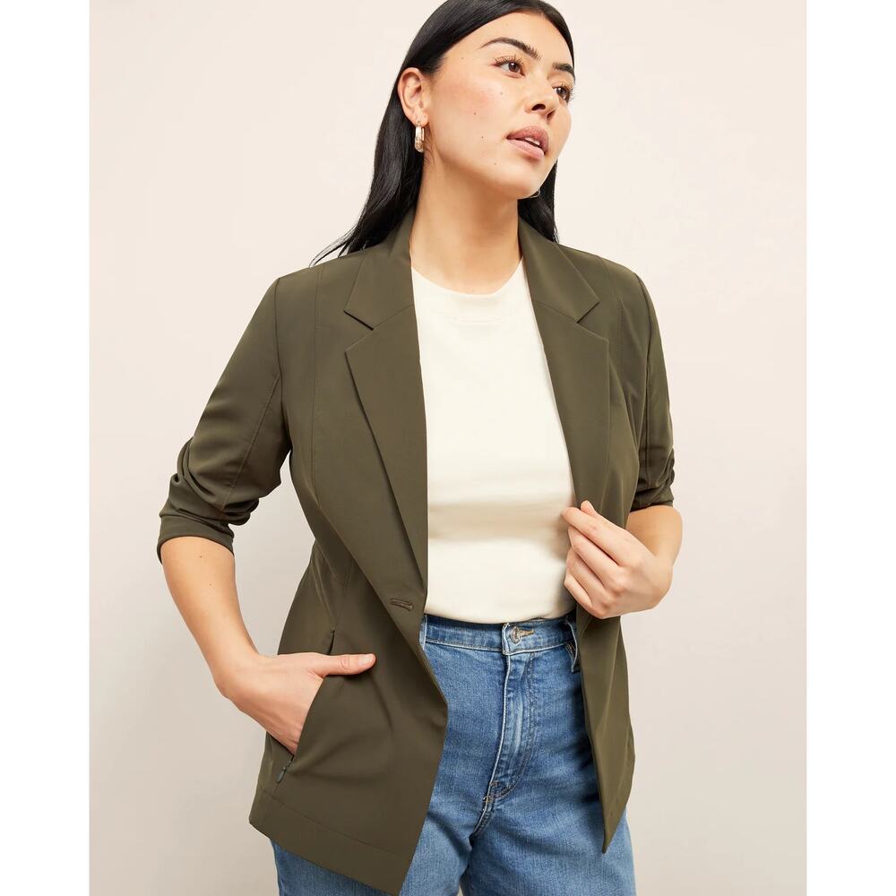 Mm Lafleur The Moreland Travel Blazer Size 18 Olive Green Origamitech Stretch